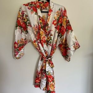 White floral silk wedding robe